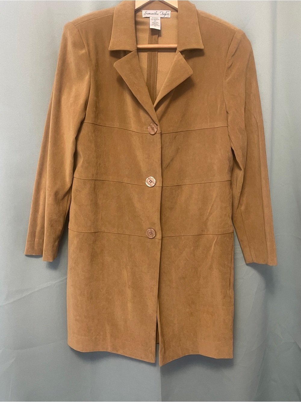 Vintage Samantha Taylor Tan Suede Mid Length Car Coat Women’s Size 6P